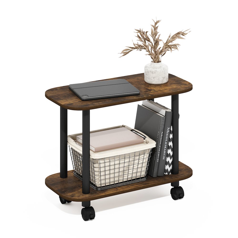 Turn-N-Tube Modern Oval End Table, Side Table with Casters, Amber Pine/Black. Picture 4