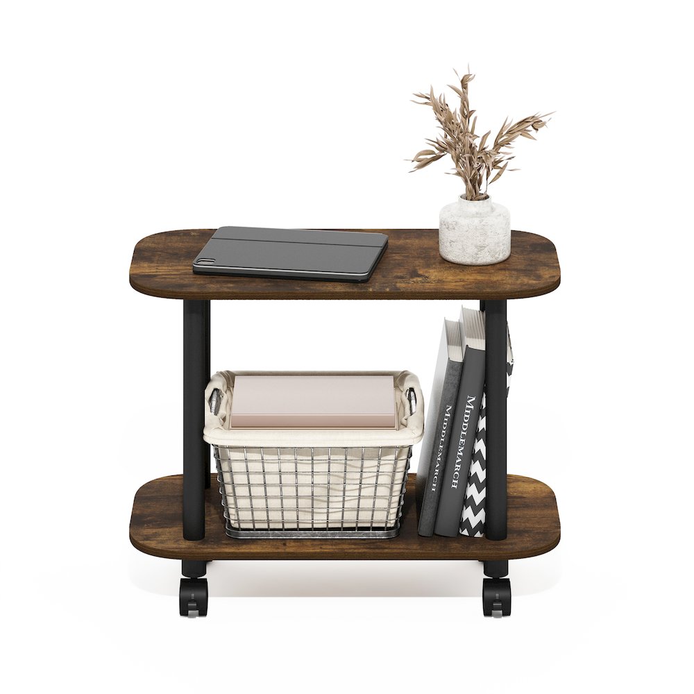 Turn-N-Tube Modern Oval End Table, Side Table with Casters, Amber Pine/Black. Picture 5