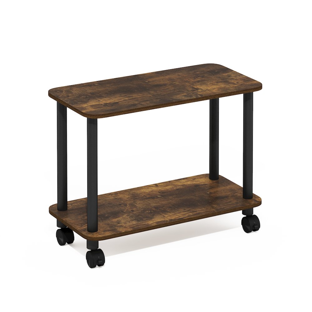 Modern Rectangle End Table, Side Table with Casters, Amber Pine/Black. Picture 1