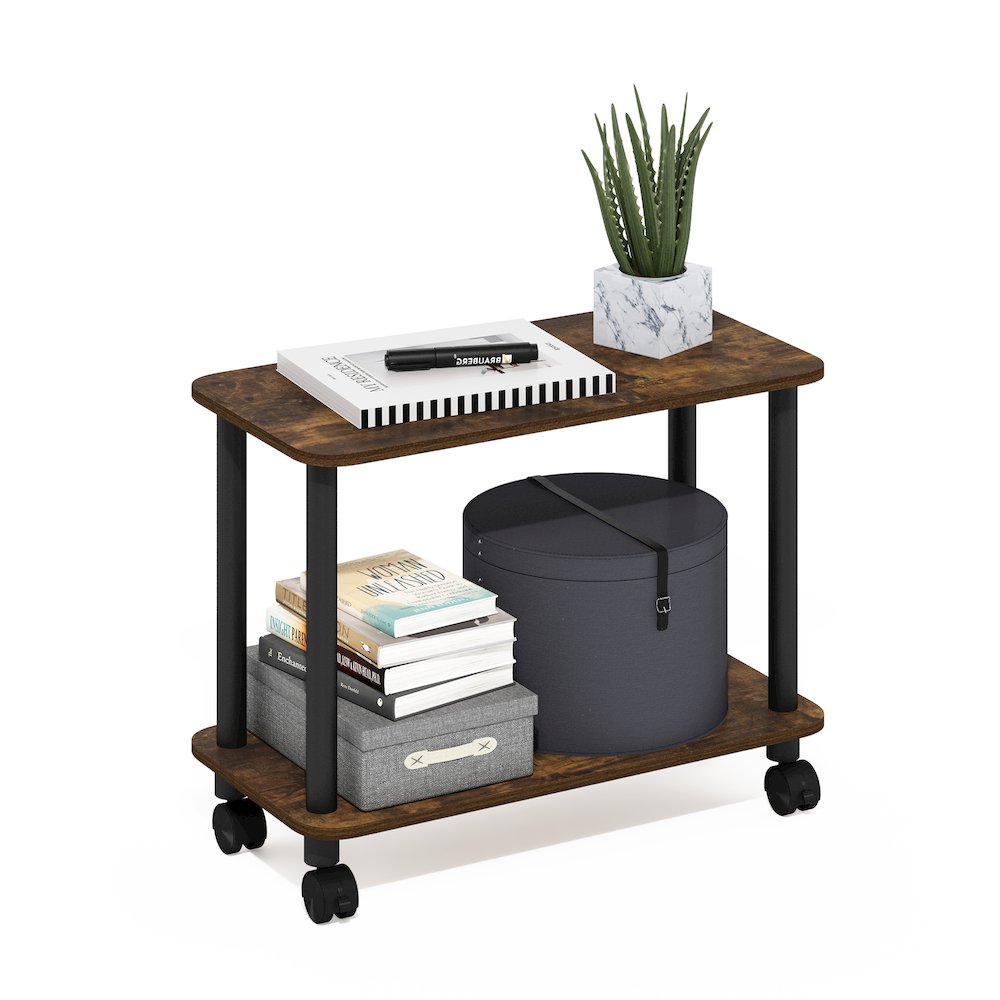 Modern Rectangle End Table, Side Table with Casters, Amber Pine/Black. Picture 4