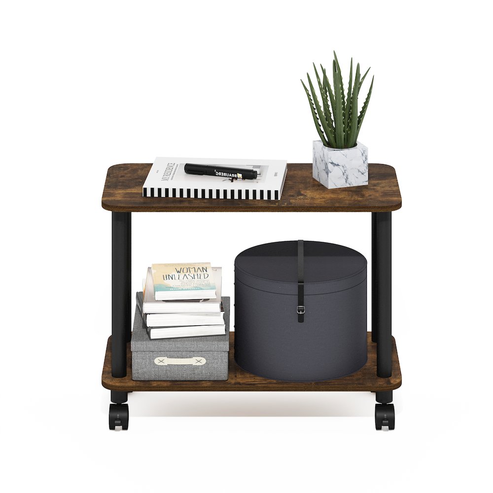 Modern Rectangle End Table, Side Table with Casters, Amber Pine/Black. Picture 5