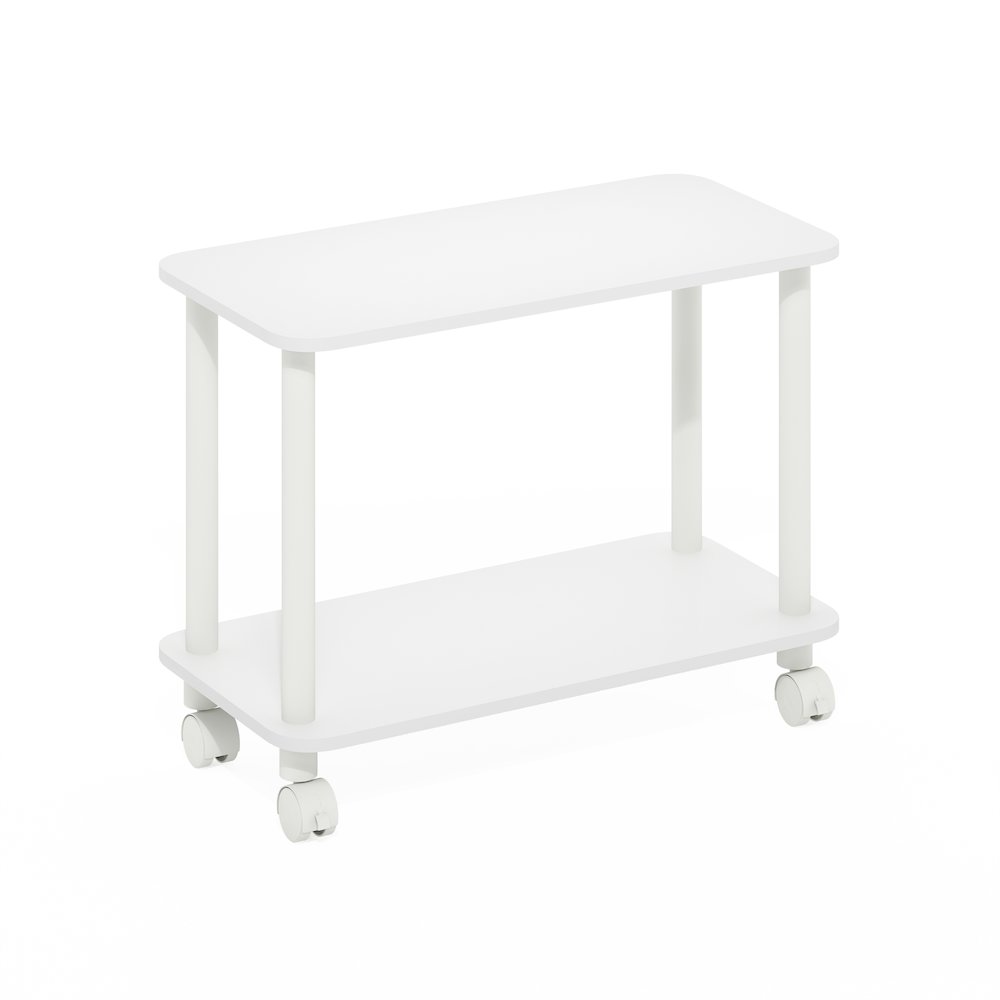 Turn-N-Tube Modern Rectangle End Table, Side Table with Casters, White/White. Picture 1