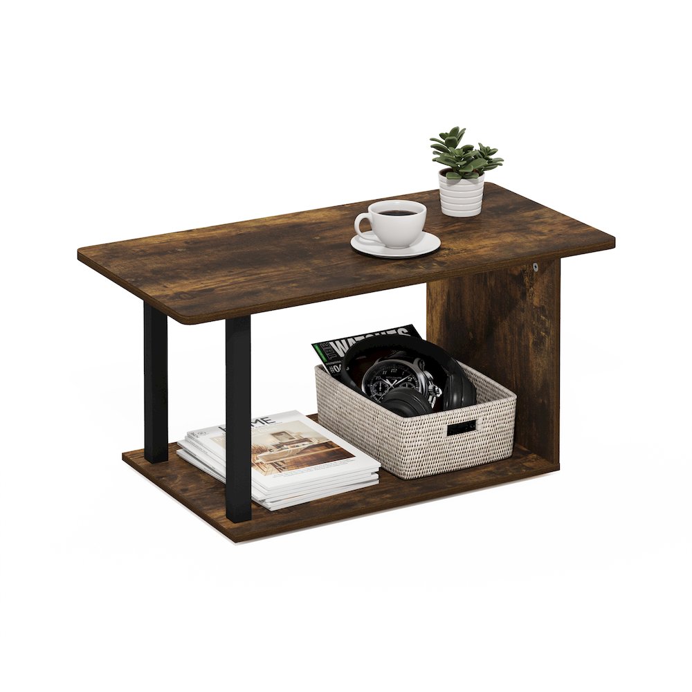 2-Tier Modern Coffee Table with Open Shelf, Amber Oak. Picture 6