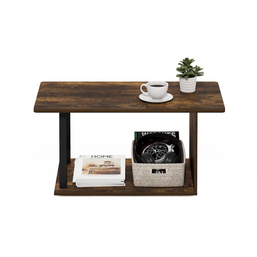 2-Tier Modern Coffee Table with Open Shelf, Amber Oak. Picture 3