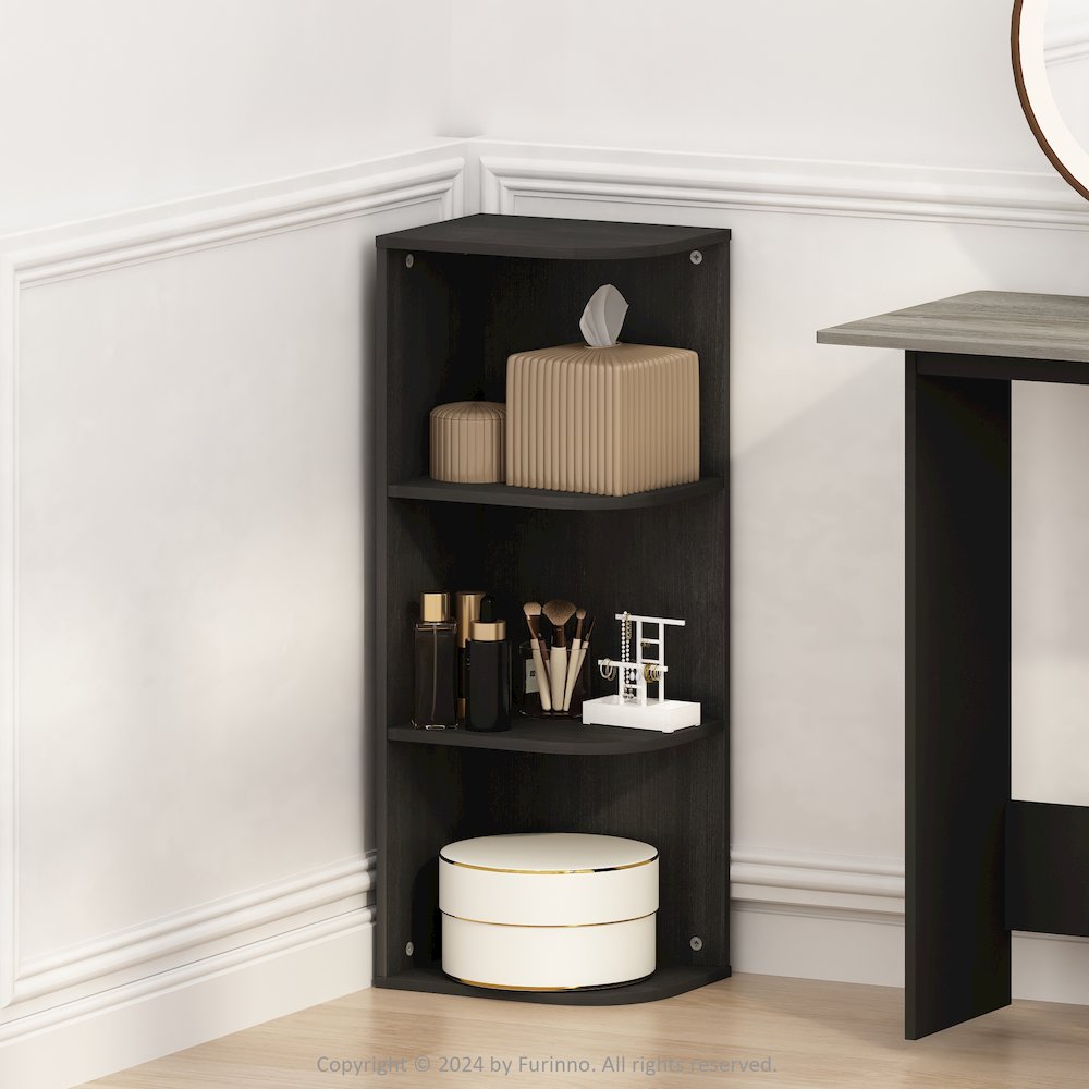 Reed 3-Tier Space Saving Corner Storage Display Shelf, Bookshelf, Blackwood. Picture 6
