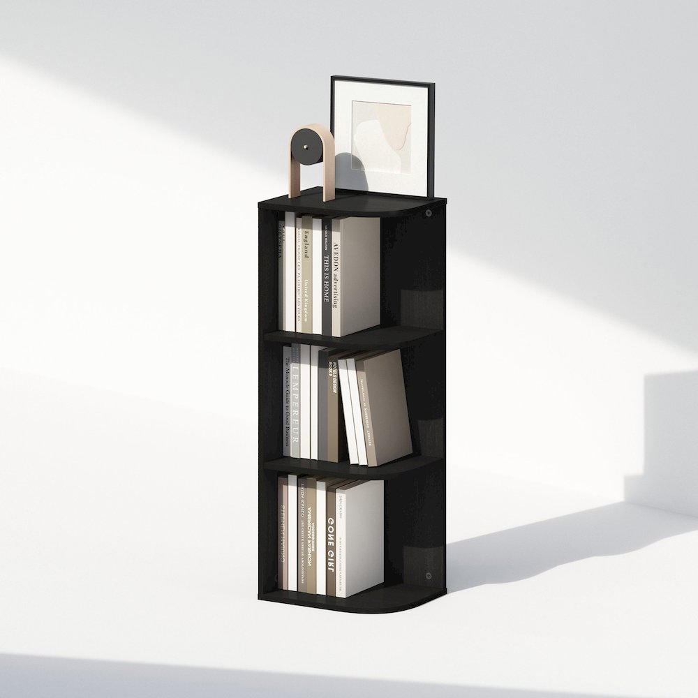 Reed 3-Tier Space Saving Corner Storage Display Shelf, Bookshelf, Blackwood. Picture 4