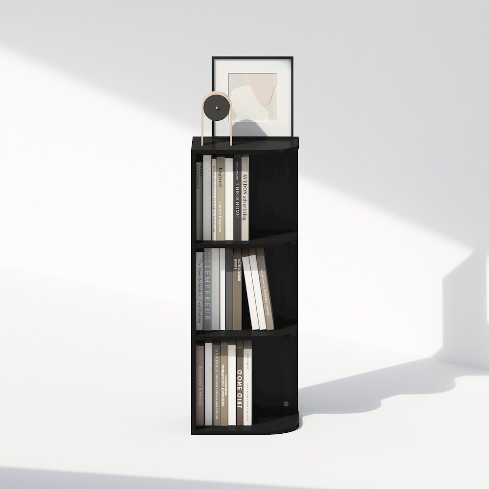 Reed 3-Tier Space Saving Corner Storage Display Shelf, Bookshelf, Blackwood. Picture 5