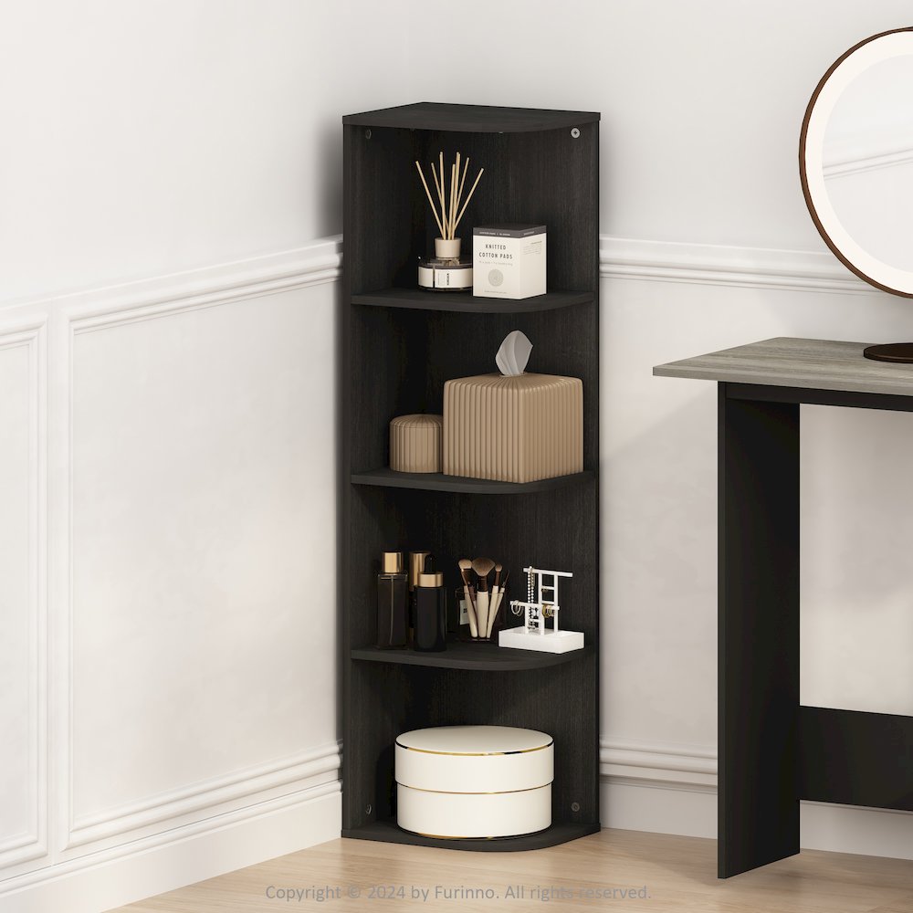 Reed 4-Tier Space Saving Corner Storage Display Shelf, Bookshelf, Blackwood. Picture 6