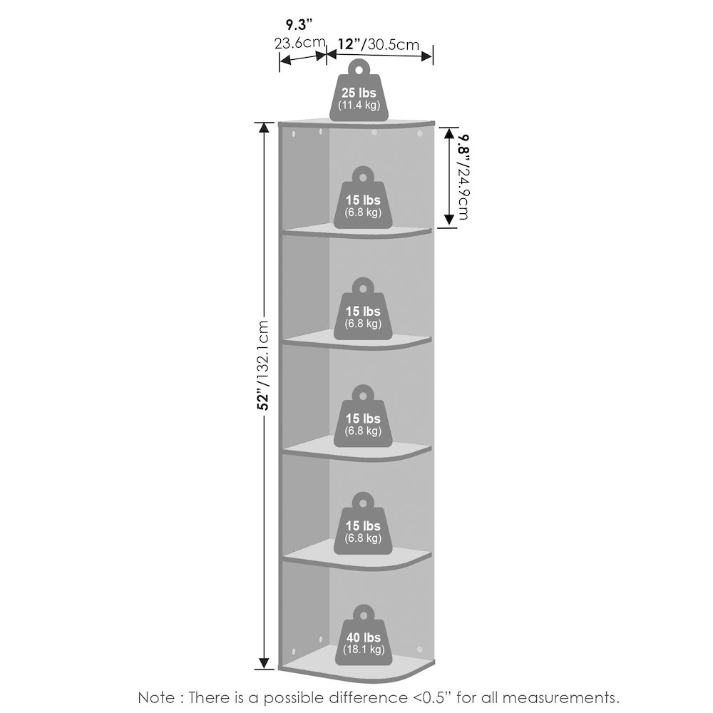 Reed 5-Tier Space Saving Corner Storage Display Shelf, Bookshelf, French Oak. Picture 2