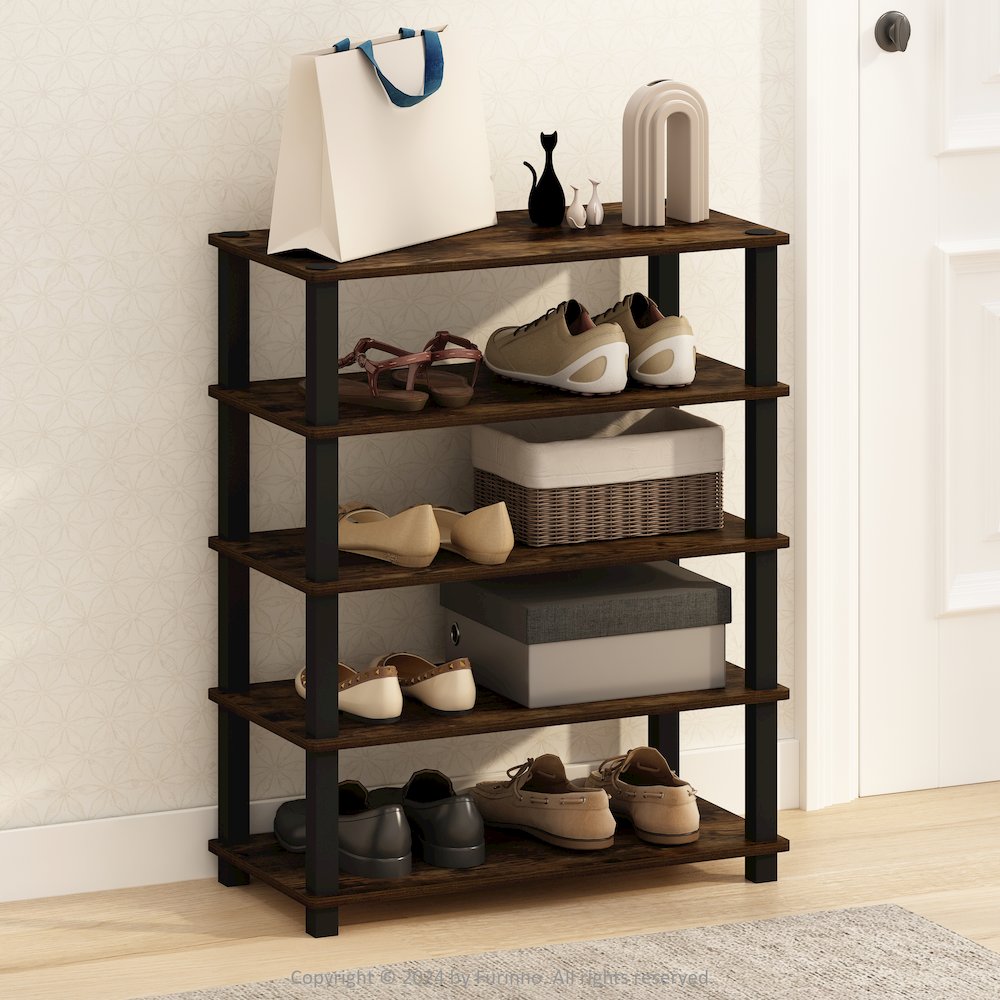 Turn-S-Tube 3-Tier Multipurpose Standing Shelves, Amber Pine/Black, Set of 2. Picture 6