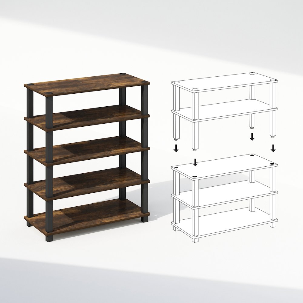 Turn-S-Tube 3-Tier Multipurpose Standing Shelves, Amber Pine/Black, Set of 2. Picture 3