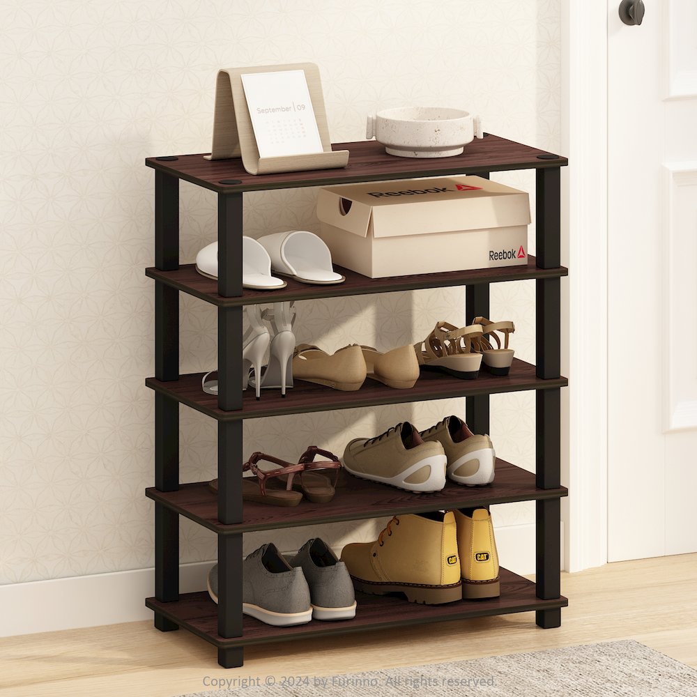 Turn-S-Tube 3-Tier Multipurpose Standing Shelves, Dark Cherry/Black, Set of 2. Picture 6