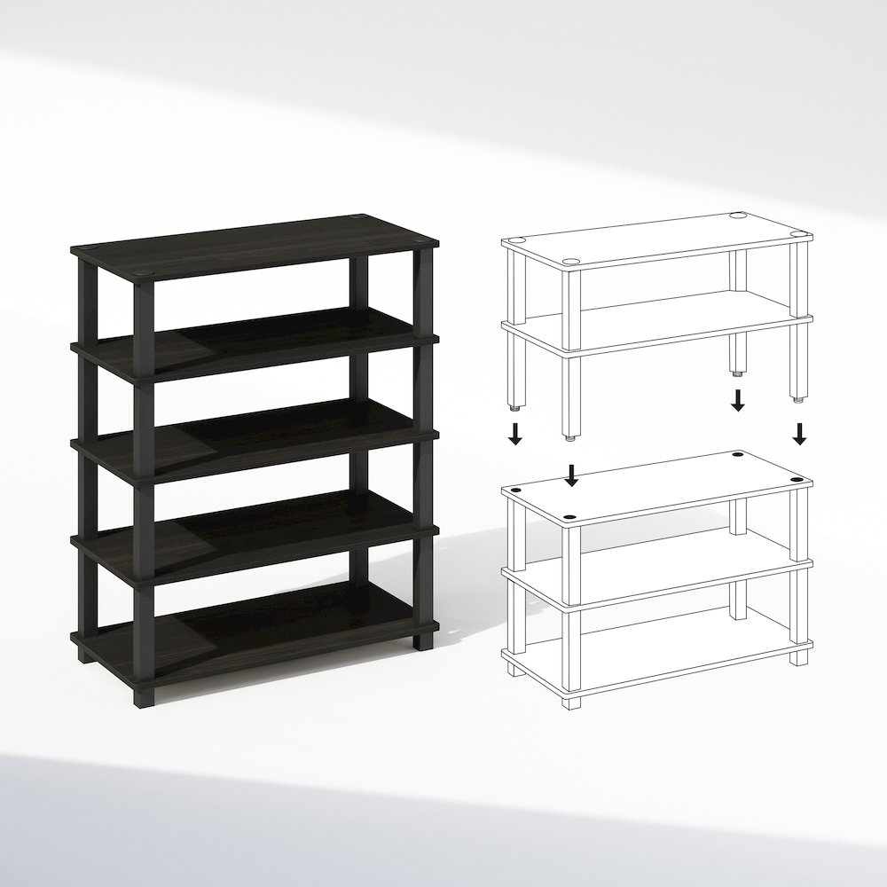 Turn-S-Tube 3-Tier Multipurpose Standing Shelves, Espresso/Black, Set of 2. Picture 3
