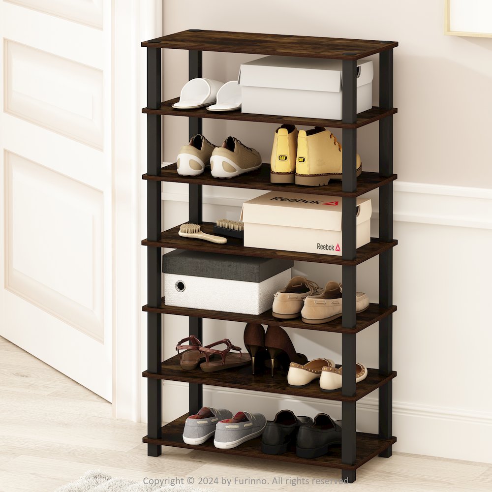 Turn-S-Tube 4-Tier Multipurpose Standing Shelves, Amber Pine/Black, Set of 2. Picture 6