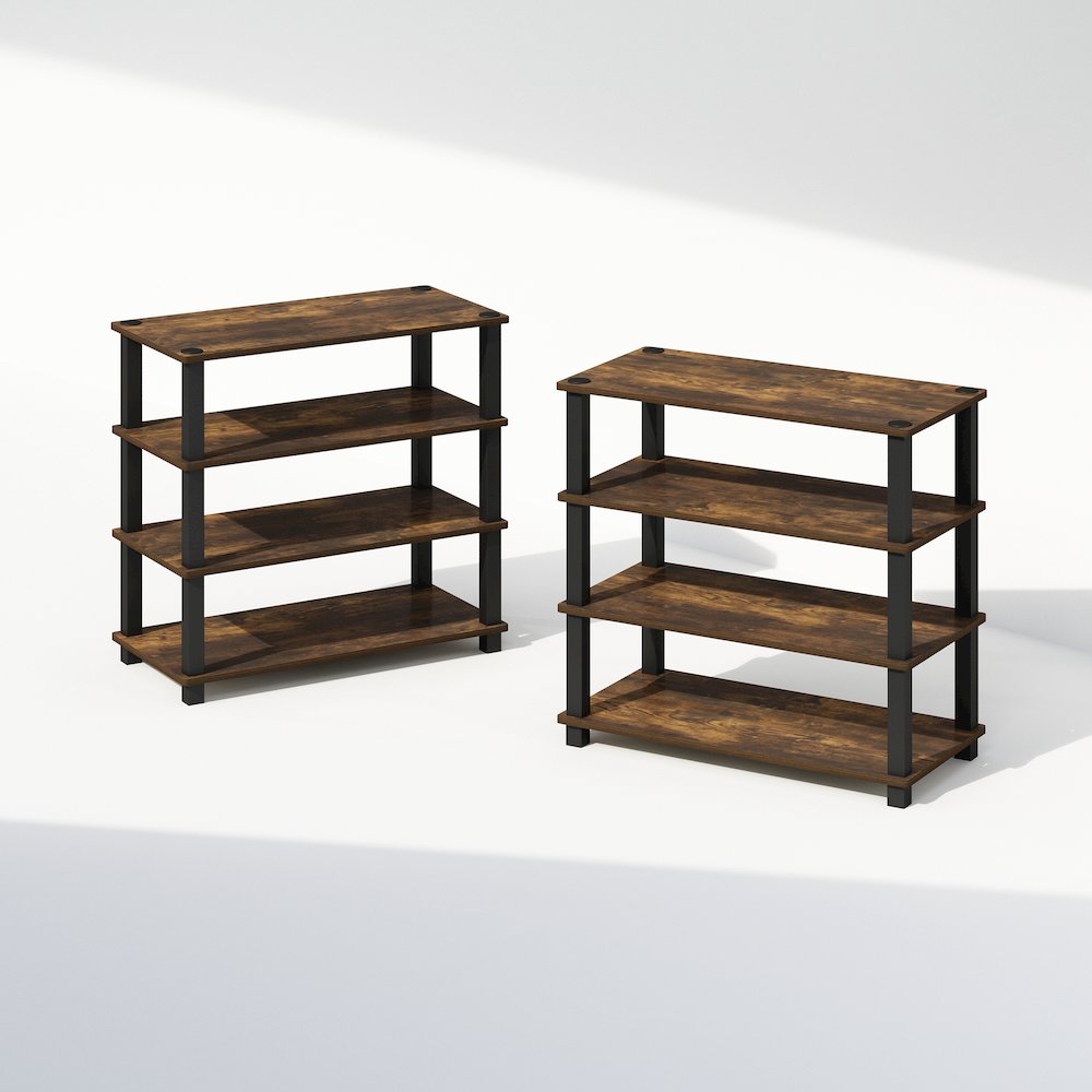 Turn-S-Tube 4-Tier Multipurpose Standing Shelves, Amber Pine/Black, Set of 2. Picture 1