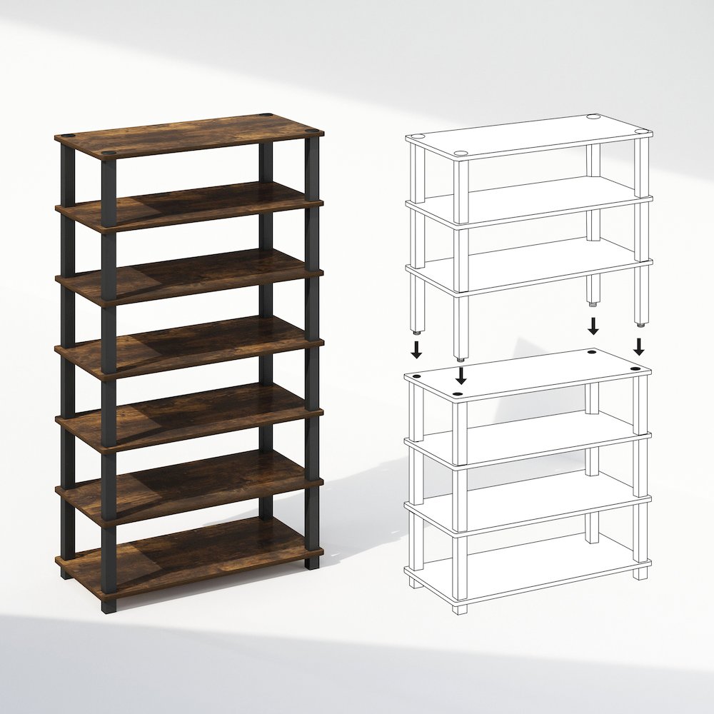 Turn-S-Tube 4-Tier Multipurpose Standing Shelves, Amber Pine/Black, Set of 2. Picture 3