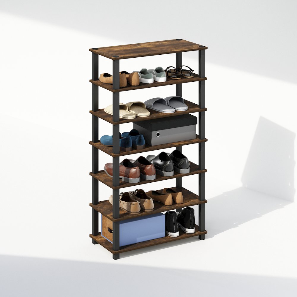 Turn-S-Tube 4-Tier Multipurpose Standing Shelves, Amber Pine/Black, Set of 2. Picture 4