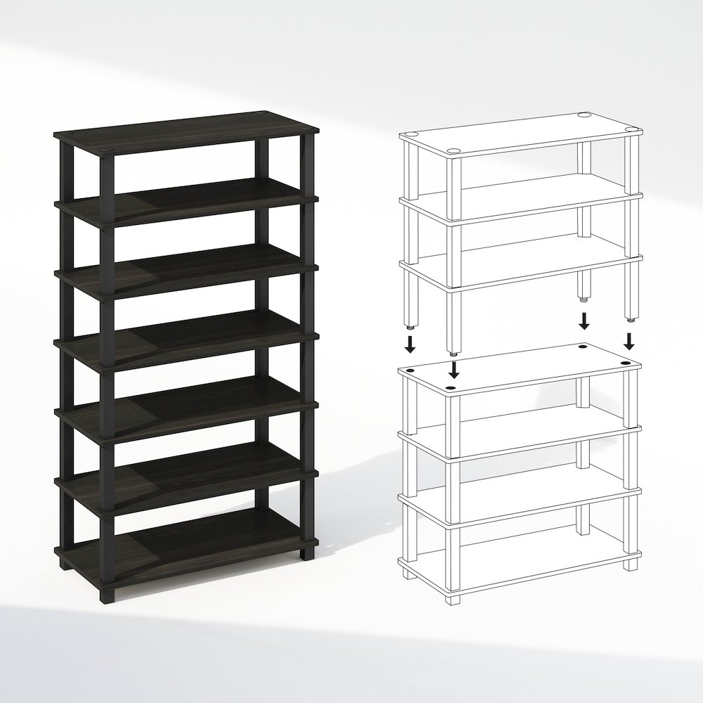 Turn-S-Tube 4-Tier Multipurpose Standing Shelves, Espresso/Black, Set of 2. Picture 3