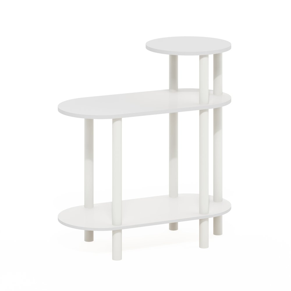 3-Tier Oval Sofa Side Table, End Table with Open Shelves, White/White. Picture 1