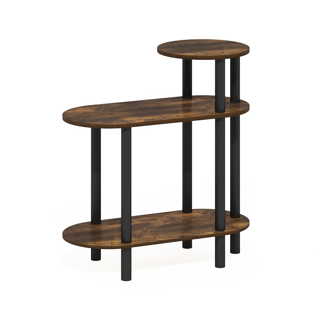 3-Tier Oval Sofa Side Table, End Table with Open Shelves, Amber Pine/Black. Picture 1
