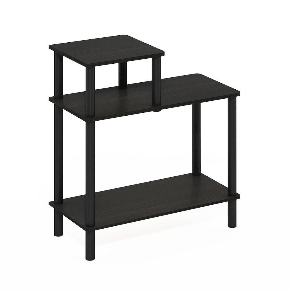3-Tier Rectangular Sofa Side Table, End Table with Open Shelves, Espresso/Black. Picture 1