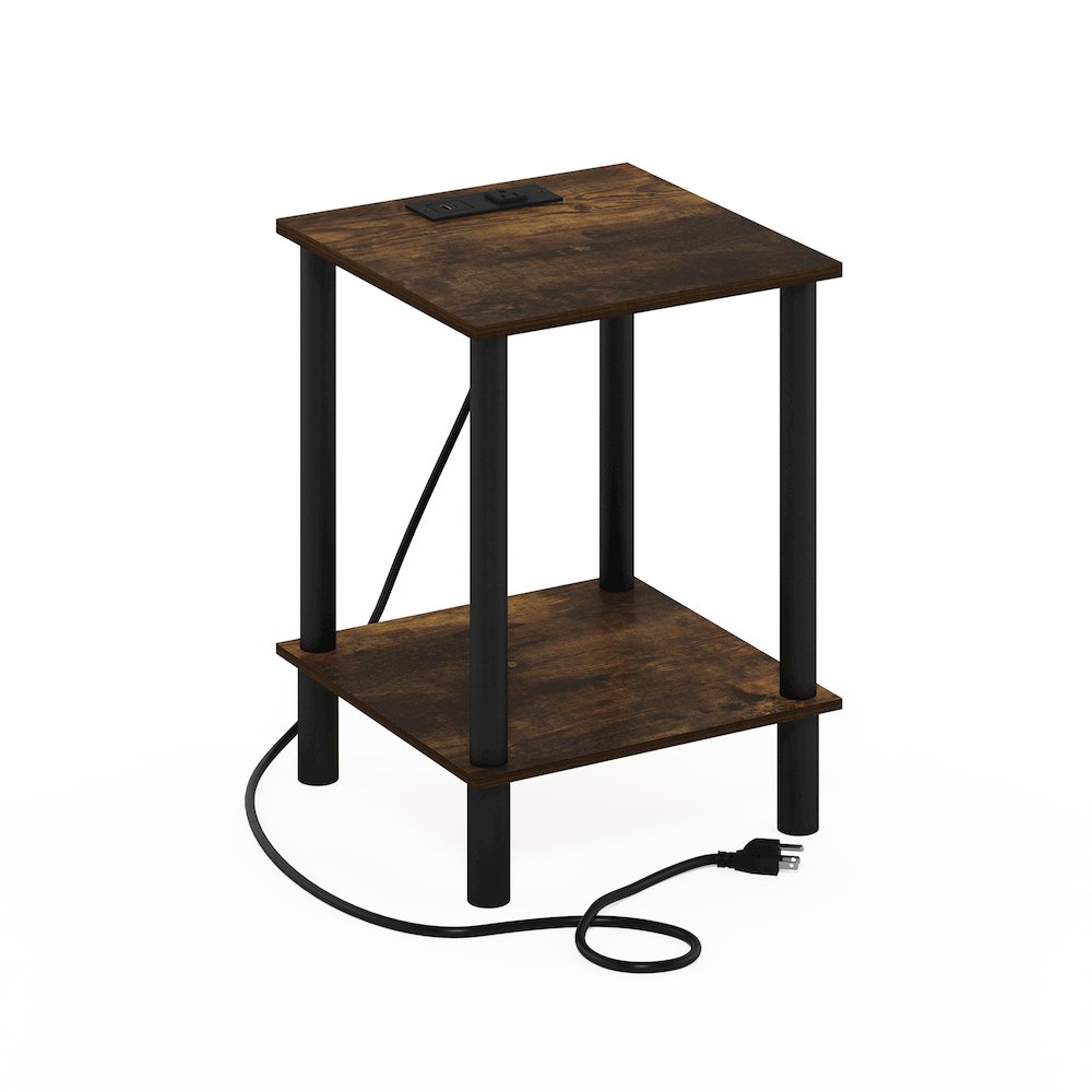 2-Tier Side Table, End Table with USB and Type-C Charging Port, Amber Pine/Black. Picture 1