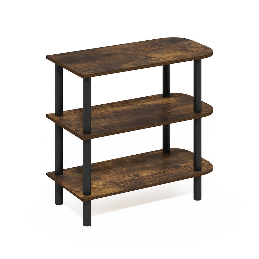 3-Tier Curved Freestanding Shoe Rack Storage Organizer, Amber Pine/Black. Picture 1
