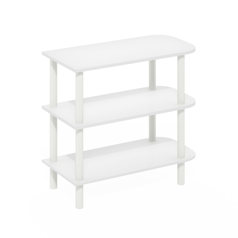 3-Tier Curved Freestanding Shoe Rack Storage Organizer, White/White. Picture 1
