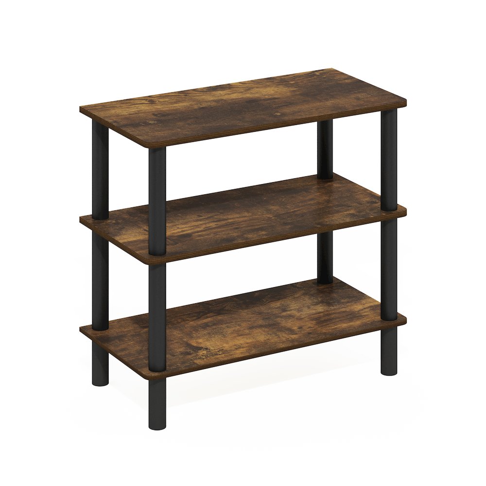 3-Tier Freestanding Shoe Rack Storage Organizer, Amber Pine/Black. Picture 1