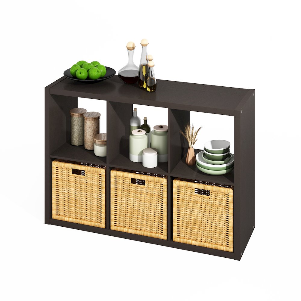 6-Cube Kitchen Storage, Bakers Rack, Kitchen Island with Storage, Black Oak. Picture 3