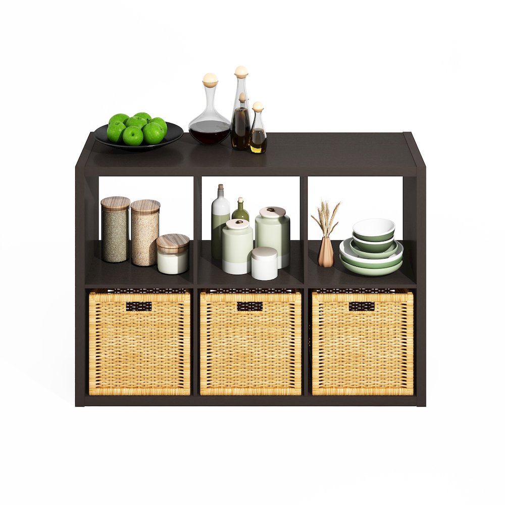 6-Cube Kitchen Storage, Bakers Rack, Kitchen Island with Storage, Black Oak. Picture 2