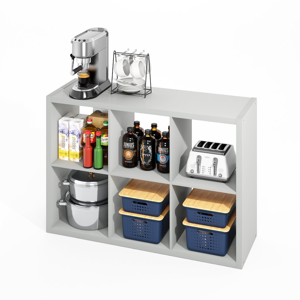 6-Cube Kitchen Storage, Bakers Rack, Kitchen Island with Storage, Pale Grey. Picture 3