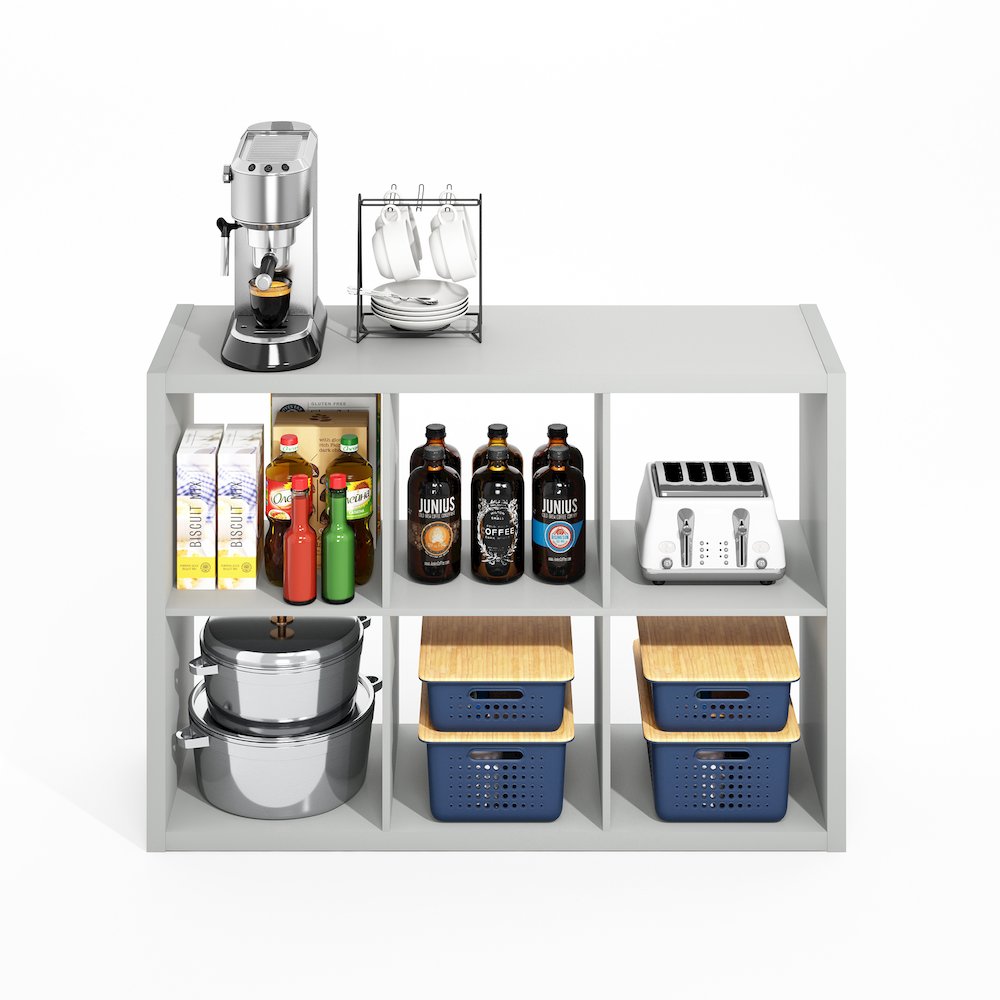 6-Cube Kitchen Storage, Bakers Rack, Kitchen Island with Storage, Pale Grey. Picture 6