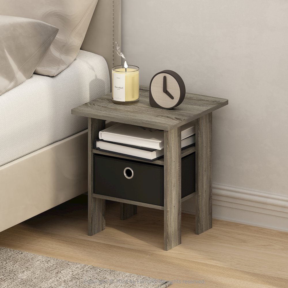 Tidur Bedside Table Nightstand with Bin Drawer, French Oak/Black. Picture 6