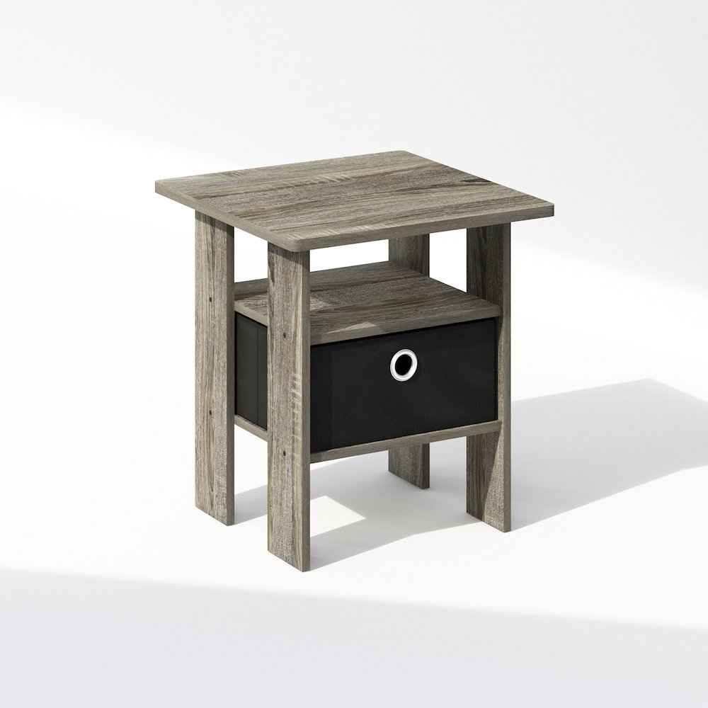 Tidur Bedside Table Nightstand with Bin Drawer, French Oak/Black. Picture 1