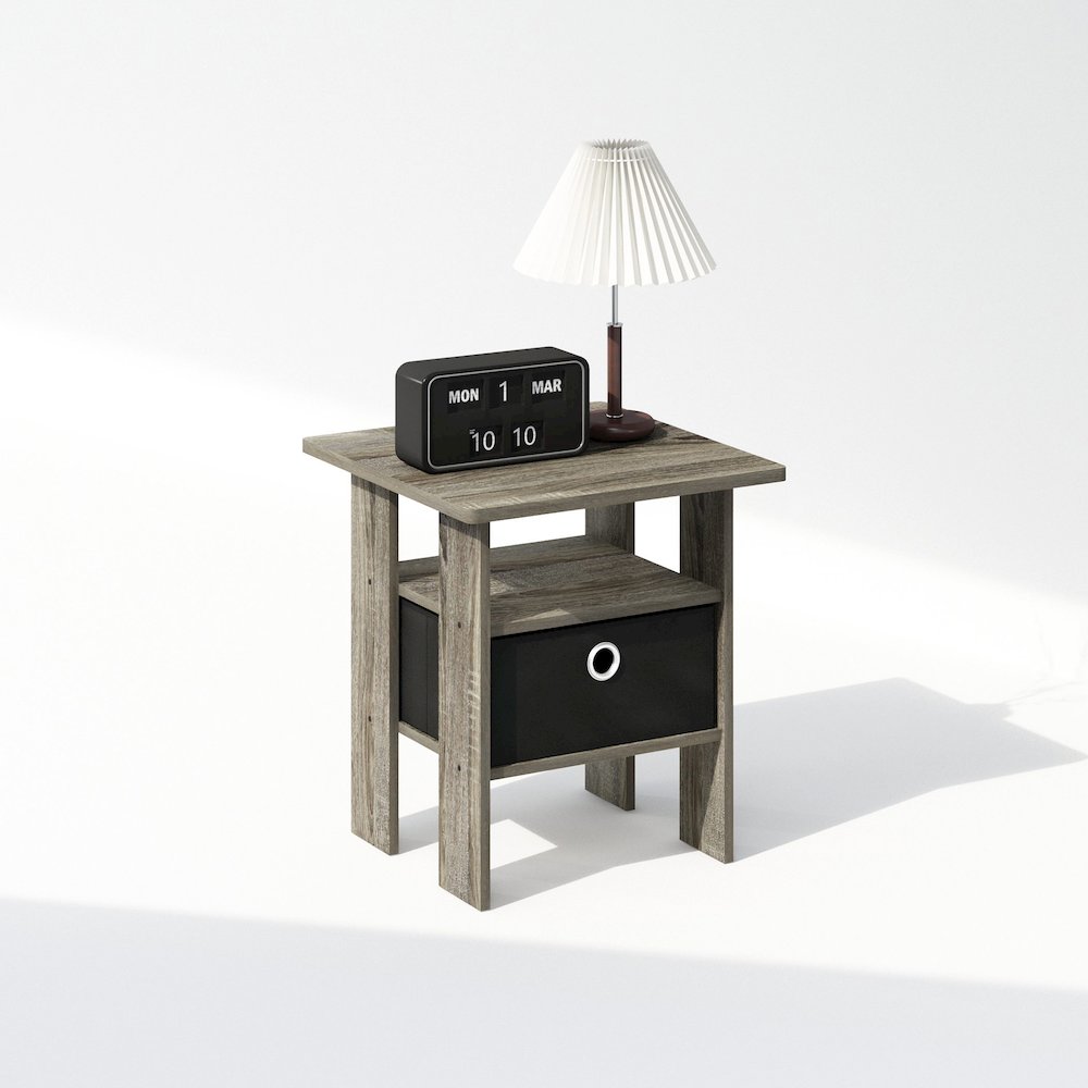 Tidur Bedside Table Nightstand with Bin Drawer, French Oak/Black. Picture 4