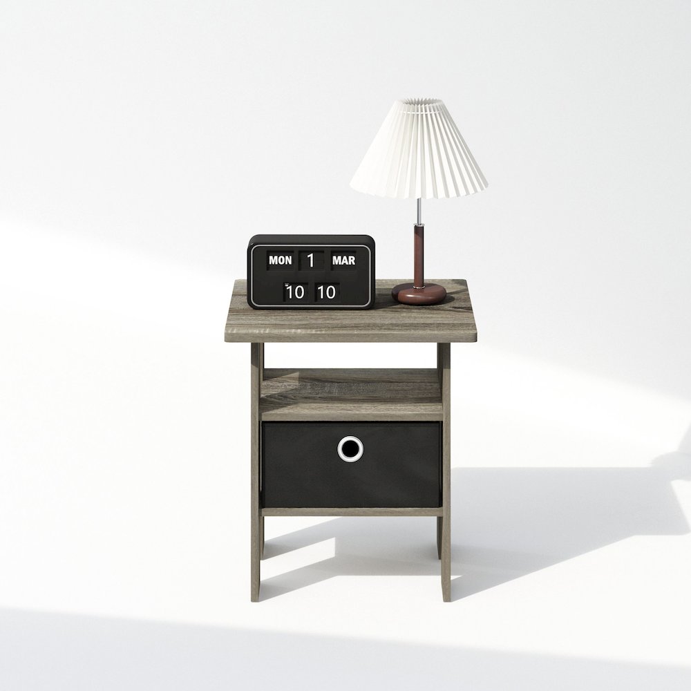 Tidur Bedside Table Nightstand with Bin Drawer, French Oak/Black. Picture 5