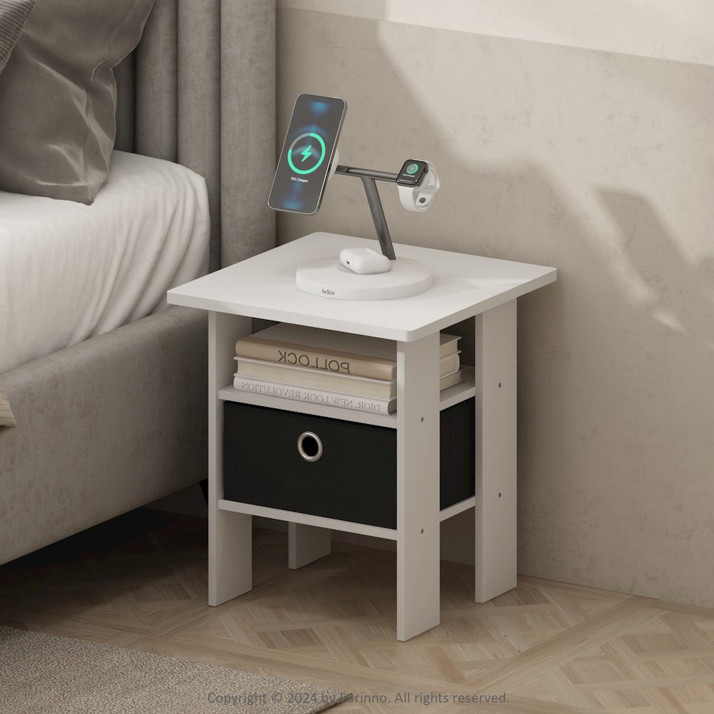 Tidur Bedside Table Nightstand with Bin Drawer, White/Black. Picture 6
