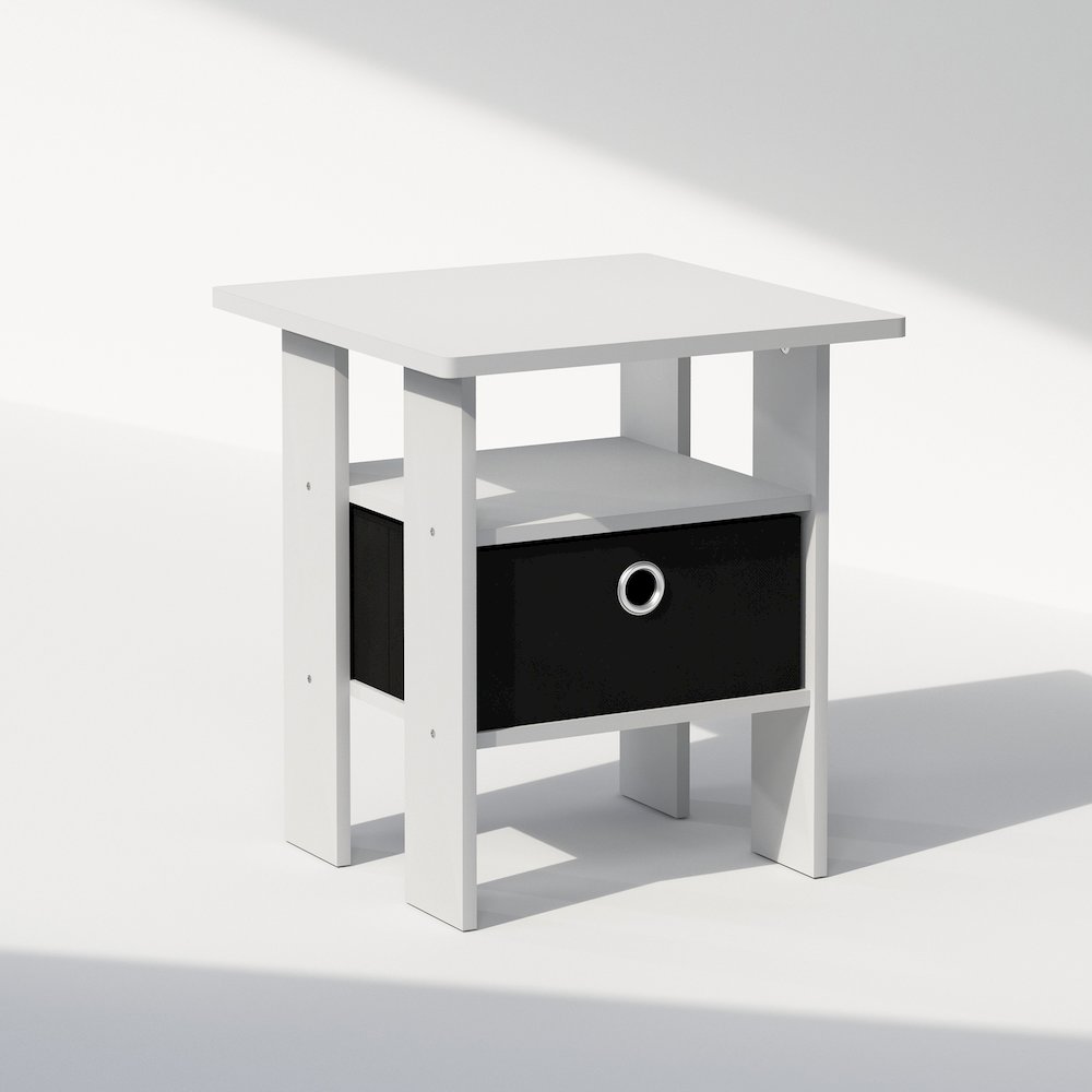 Tidur Bedside Table Nightstand with Bin Drawer, White/Black. Picture 1