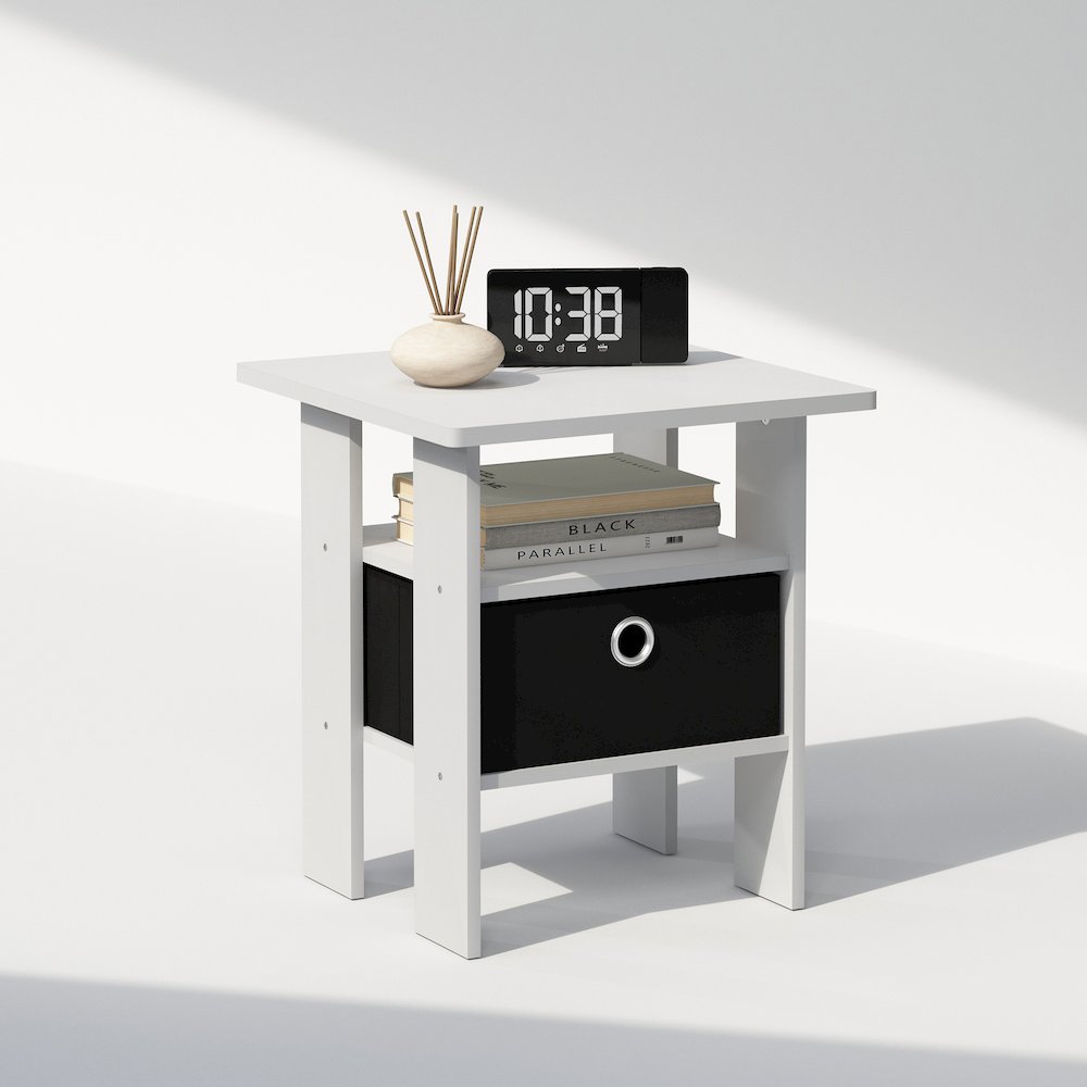 Tidur Bedside Table Nightstand with Bin Drawer, White/Black. Picture 4