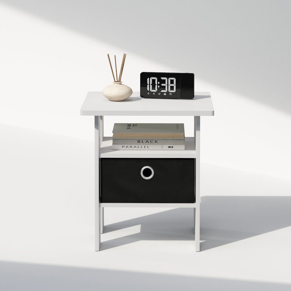 Tidur Bedside Table Nightstand with Bin Drawer, White/Black. Picture 5