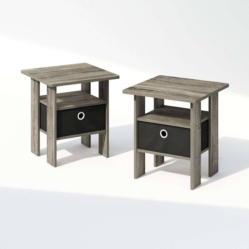 Tidur Bedside Table Nightstand with Bin Drawer, French Oak/Black, Set of 2. Picture 1