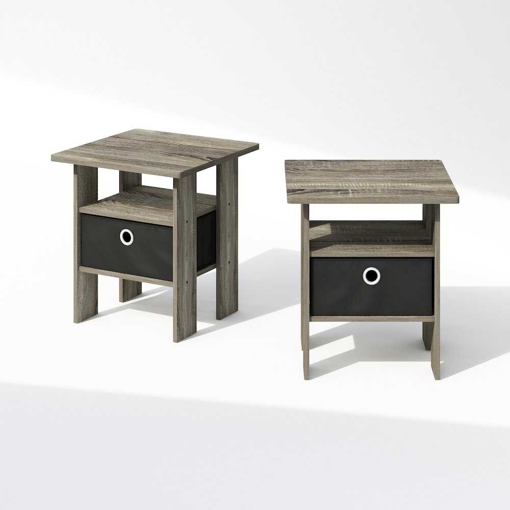 Tidur Bedside Table Nightstand with Bin Drawer, French Oak/Black, Set of 2. Picture 3