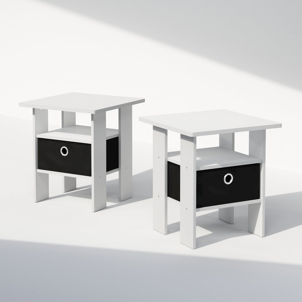 Tidur Bedside Table Nightstand with Bin Drawer, White/Black, Set of 2. Picture 1