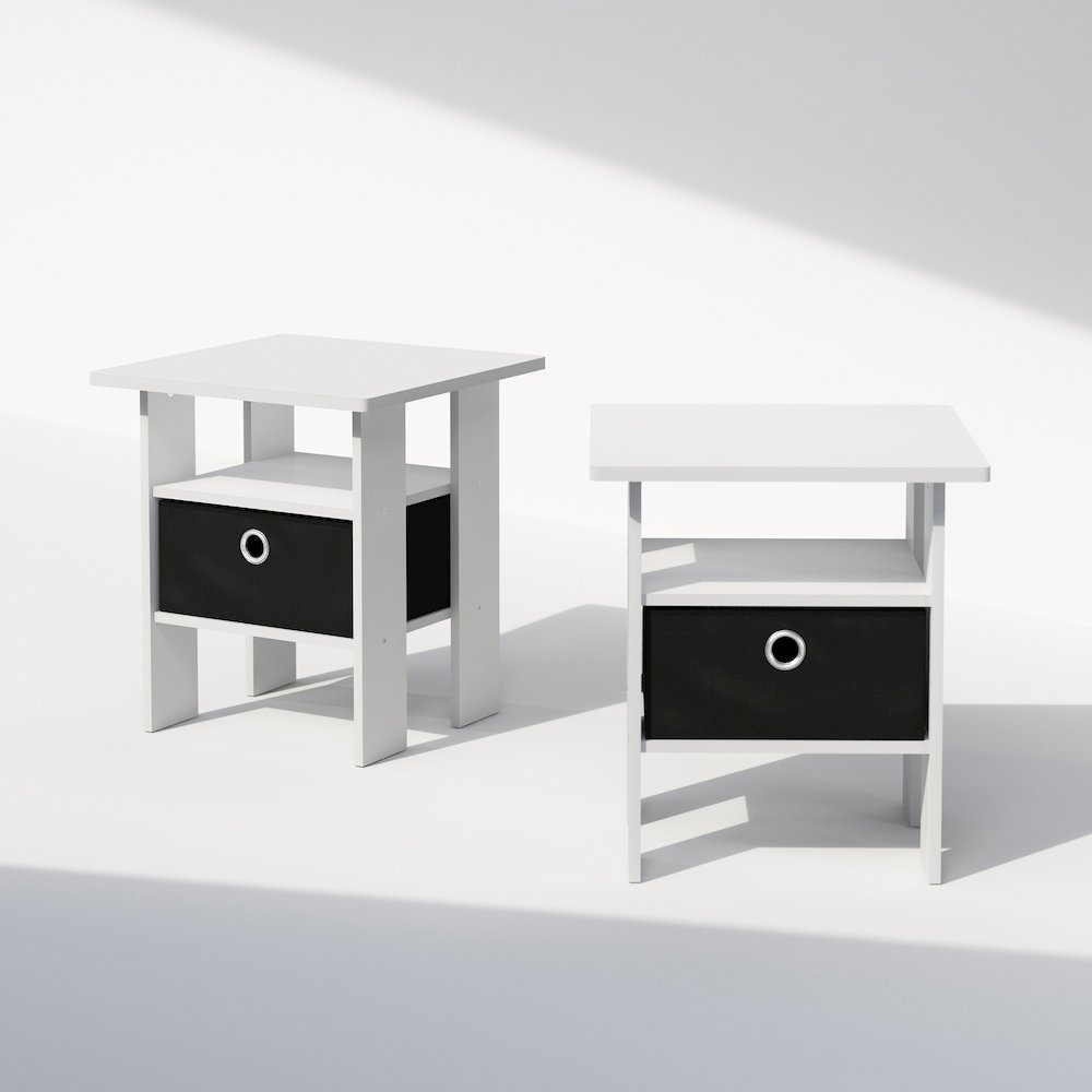 Tidur Bedside Table Nightstand with Bin Drawer, White/Black, Set of 2. Picture 3