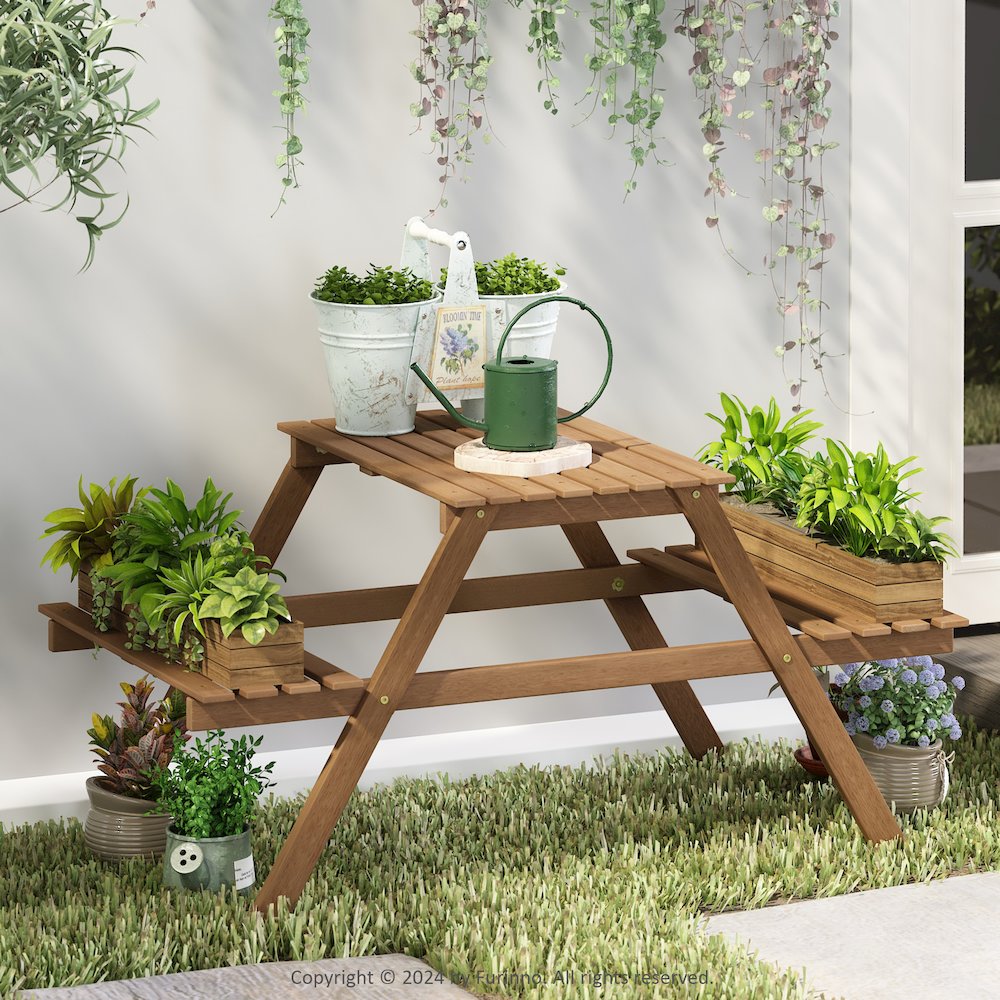 Tioman Outdoor Hardwood 3-Tier Freestanding Plant Stand, Plant Shelf Organizer. Picture 6
