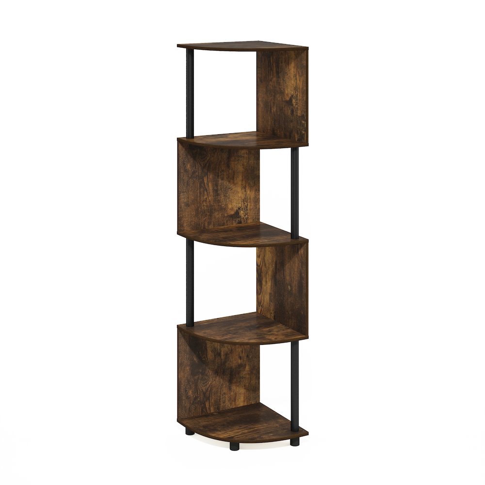 Econ 4-Tier Zigzag Corner Shelf Bookcase, Bookshelf, Amber Pine/Black. Picture 1