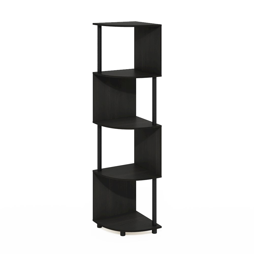 Econ 4-Tier Zigzag Corner Shelf Bookcase, Bookshelf, Espresso/Black. Picture 1
