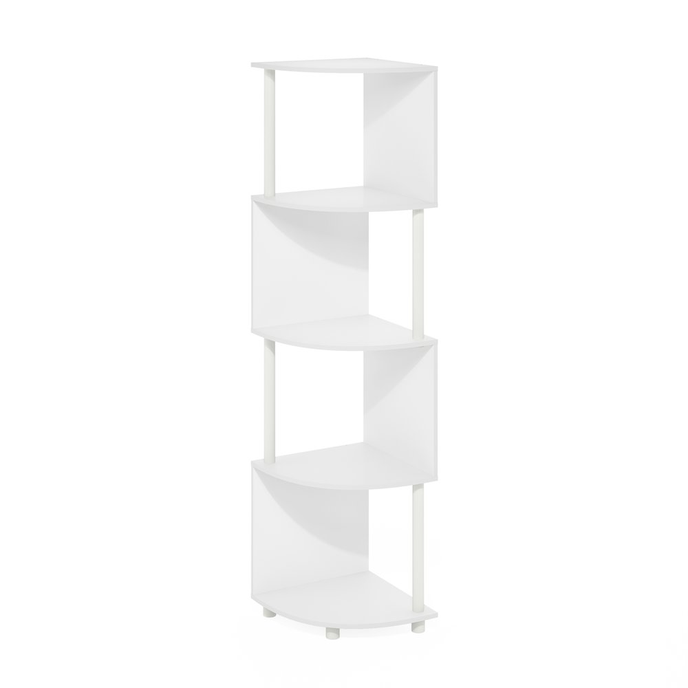 Econ 4-Tier Zigzag Corner Shelf Bookcase, Bookshelf, White/White. Picture 1