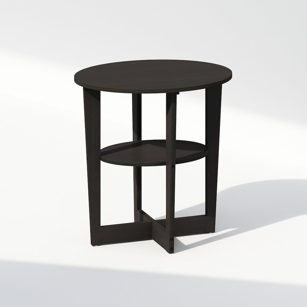 Tidur Oval Nightstand, Bedside Table with Open Shleves, Walnut. Picture 1